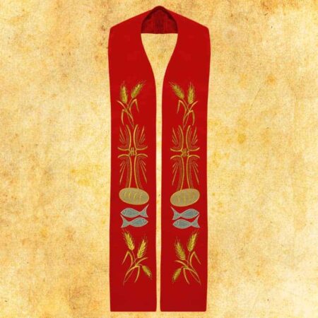 Étole liturgique brodée rouge