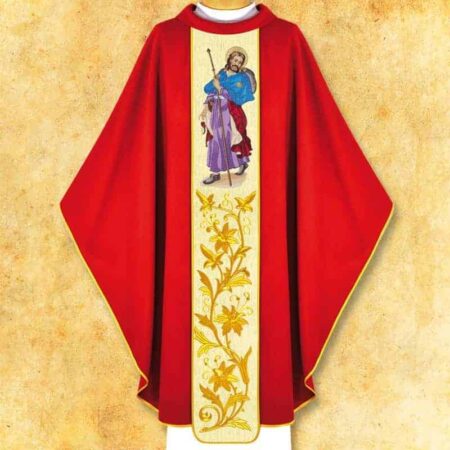 Chasuble rouge brodée Saint Jacques Apôtre