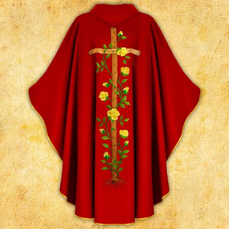 Chasuble liturgique brodée en couleur rouge