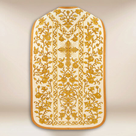 Chasuble brodée romaine avec IHS et Roses