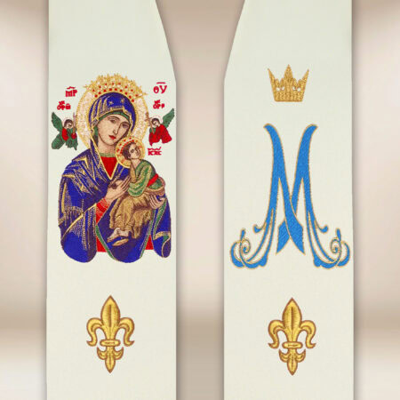 Étole brodée avec l'image de Notre-Dame de l'Assistance Incessante