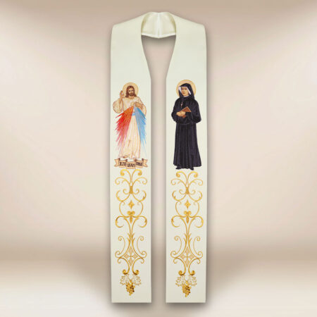 Étole brodée avec l'image de Jésus Miséricordieux et Saint Faustine