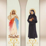 Étole brodée avec l'image de Jésus Miséricordieux et Saint Faustine