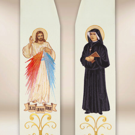 Étole brodée avec l'image de Jésus Miséricordieux et Saint Faustine