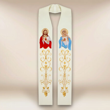 Étole brodée avec l'image du Cœur de Jésus et de Marie