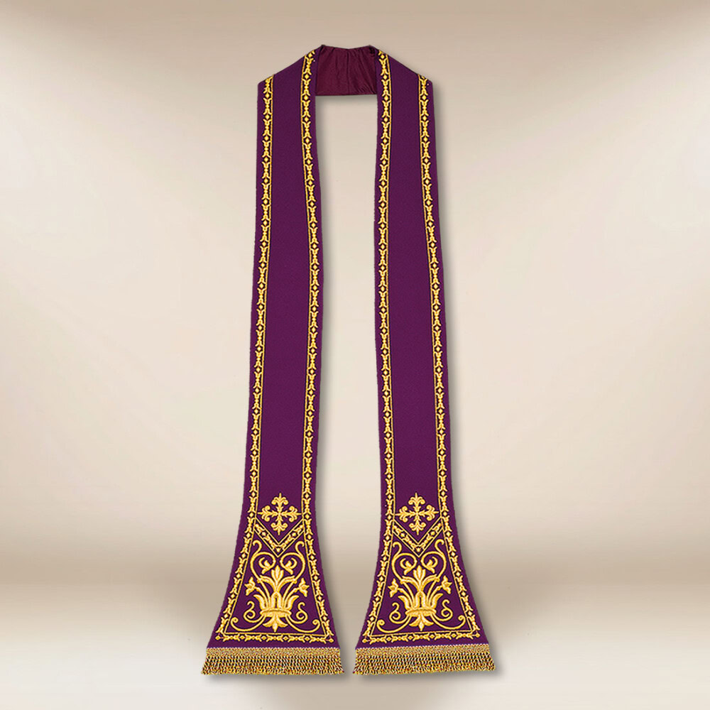 Étole liturgique brodée romaine violette