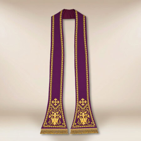 Étole liturgique brodée romaine violette