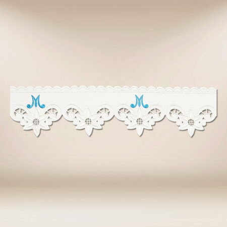 Dentelle Mariale avec broderie bleue d'une hauteur de 12cm
