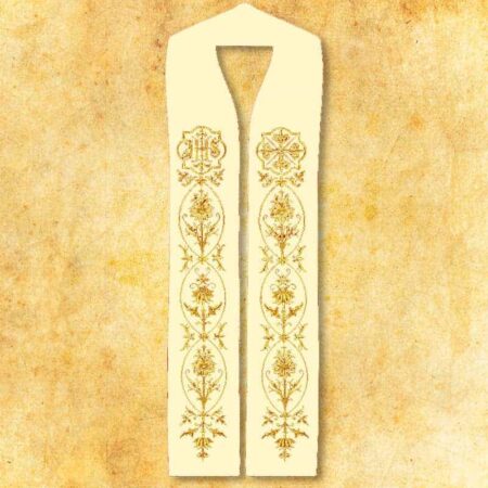 Étole liturgique brodée IHS écru