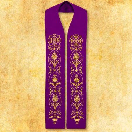 Étole liturgique brodée IHS violette