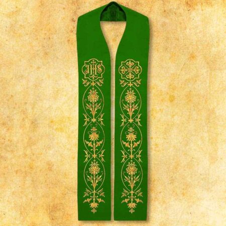 Étole liturgique brodée IHS verte