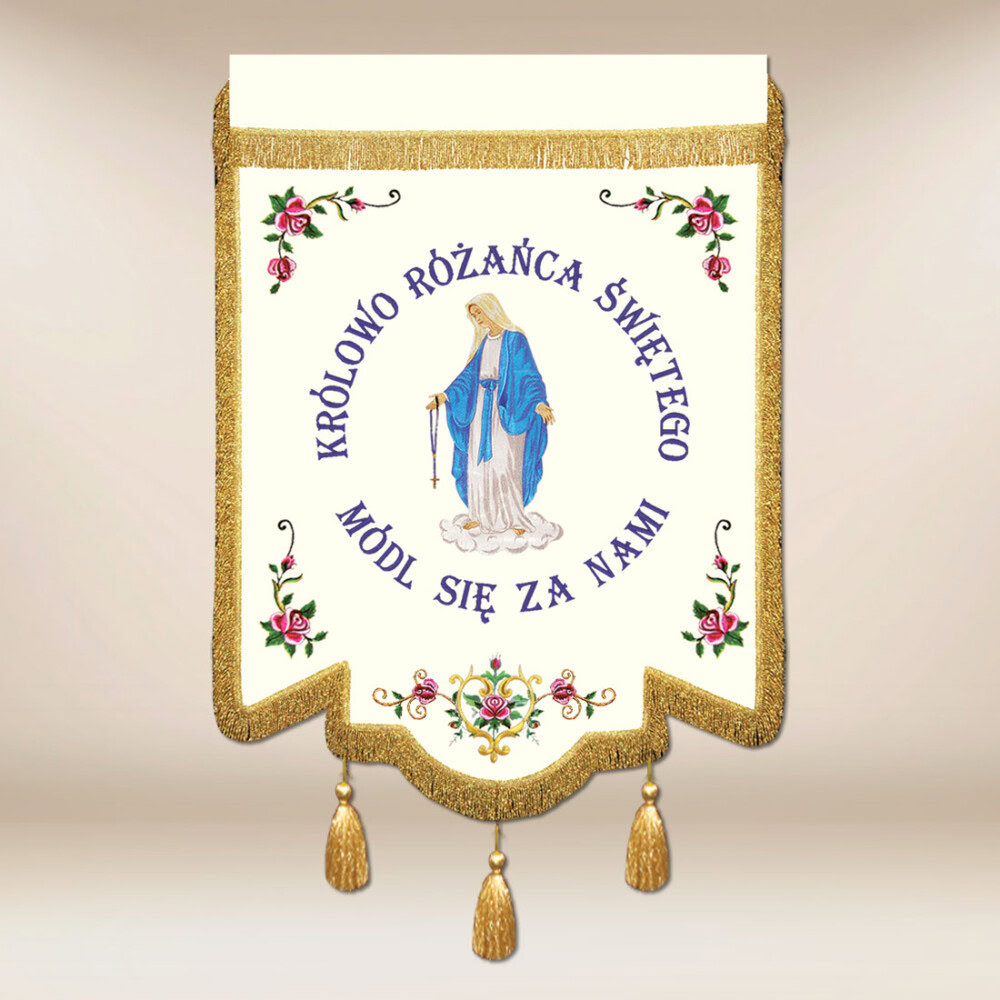 Drapeau brodé Reine du Rosaire