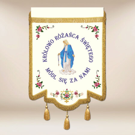 Drapeau brodé Reine du Rosaire