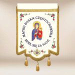 Drapeau brodé avec l'image de Notre-Dame de Częstochowa