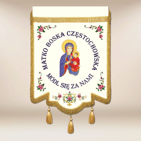 Drapeau brodé avec l'image de Notre-Dame de Częstochowa