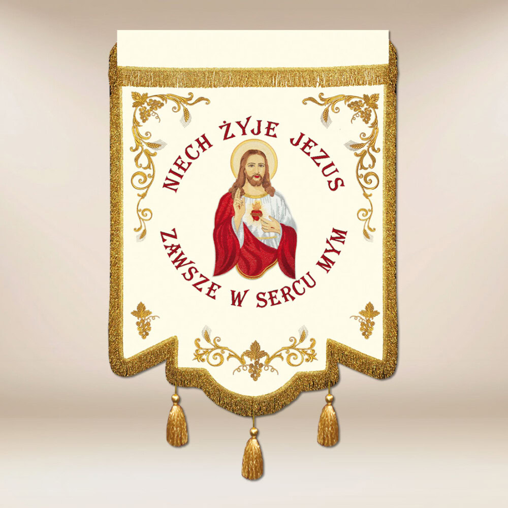 Bannière brodée avec l'image du Sacré Cœur de Jésus