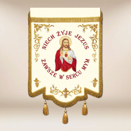 Bannière brodée avec l'image du Sacré Cœur de Jésus
