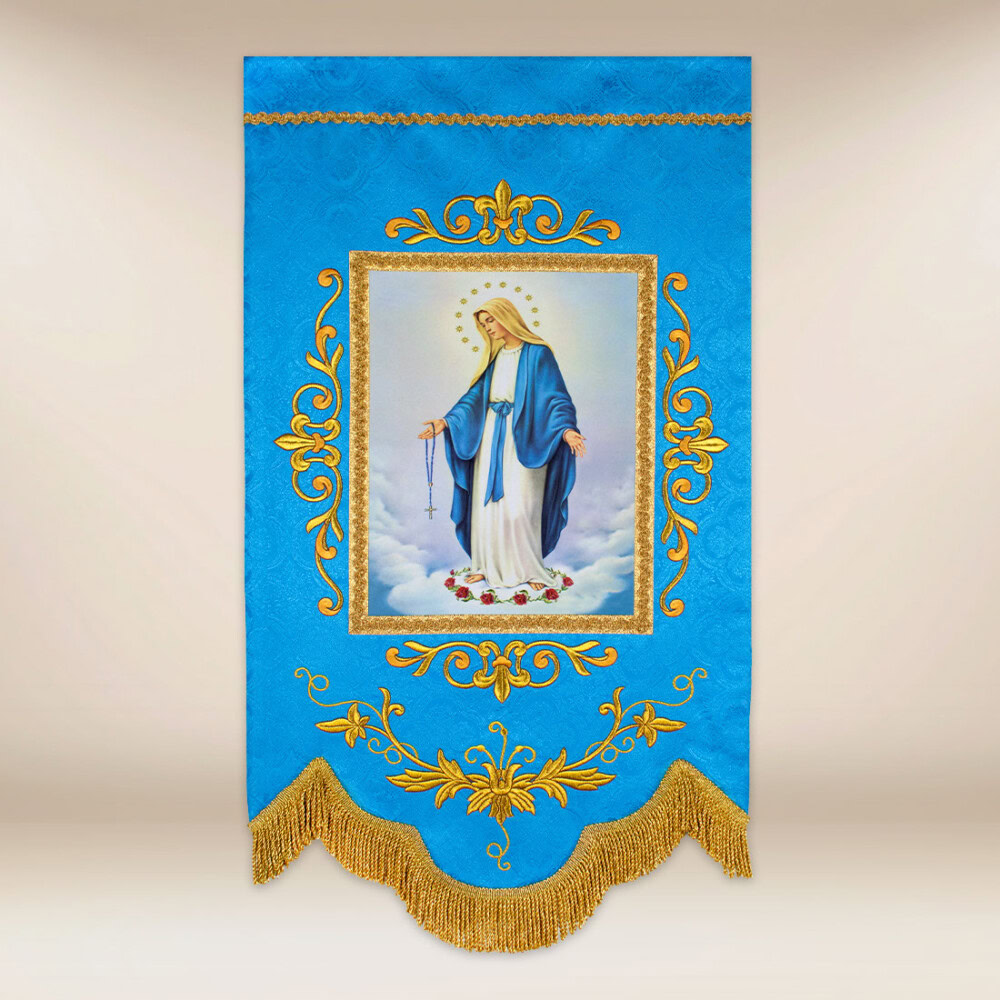 Mini drapeau avec l'image Mère de Dieu du Rosaire