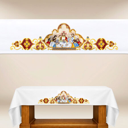 Nappe d’autel liturgique avec broderie de la Dernière Cène