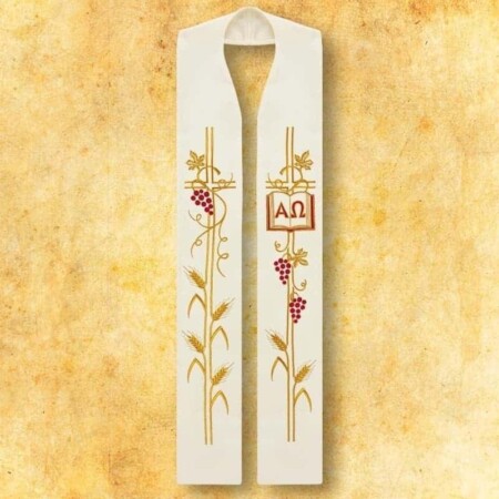 Étole brodée Alpha Omega écrue