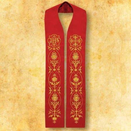 Étole liturgique brodée IHS rouge