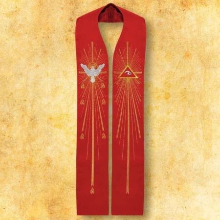 Étole liturgique rouge avec broderie de l'Esprit Saint