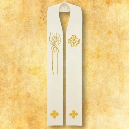 Étole liturgique brodée avec syNotre-Dameole oazique