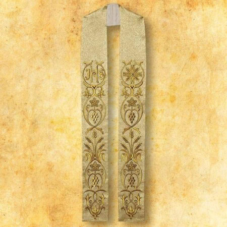 Étole liturgique brodée dorée avec IHS