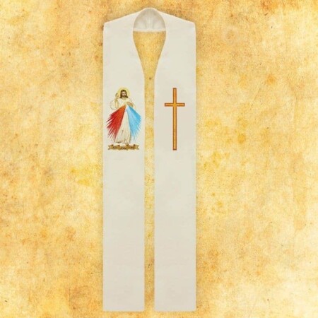 Étole liturgique brodée avec Jésus Miséricordieux