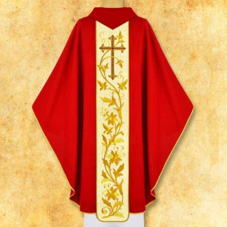 Chasuble rouge brodée Saint Maximilien Kolbe