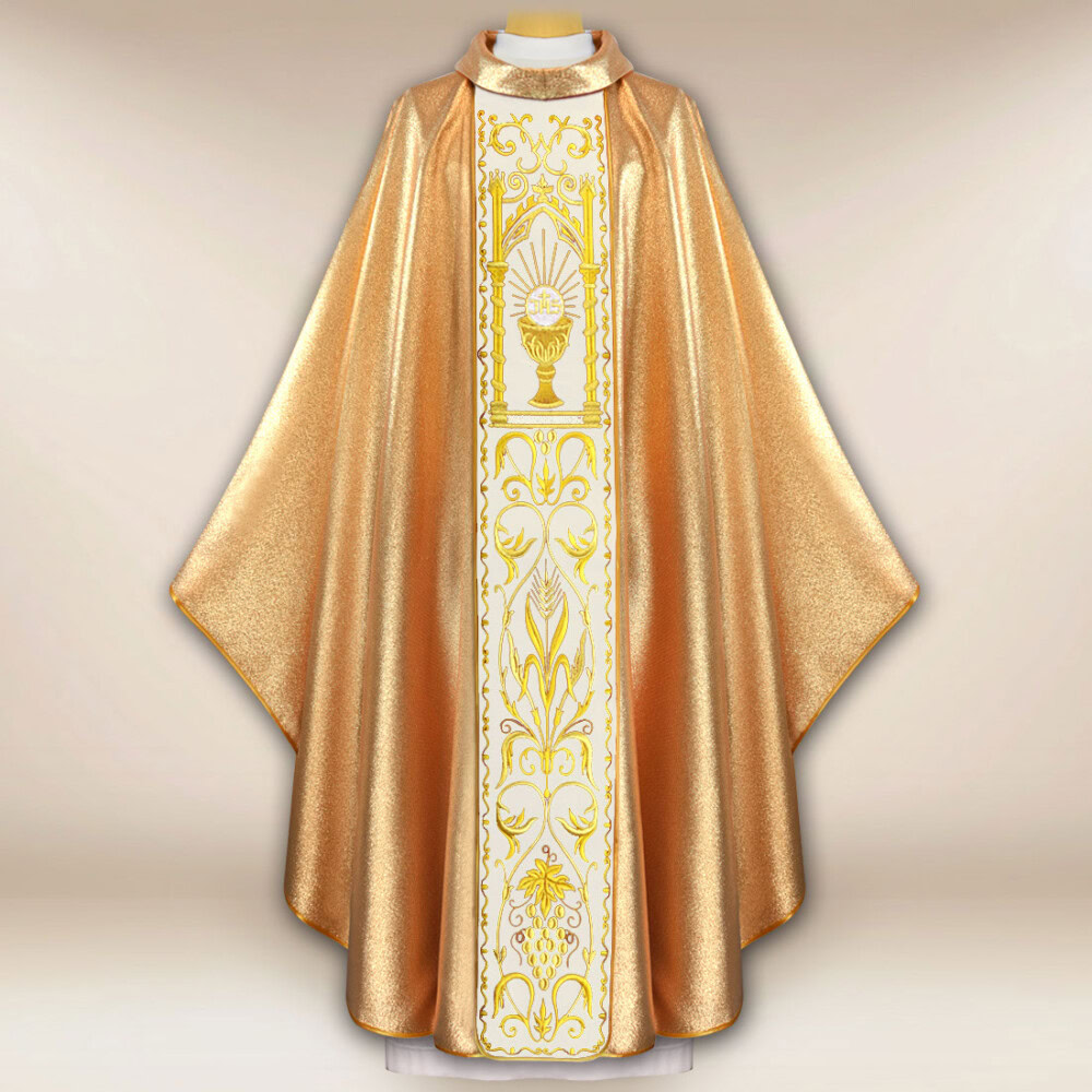 Chasuble avec ceinture en velours brodé Calice