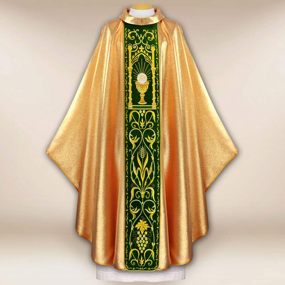 Chasuble avec ceinture en velours brodé Calice