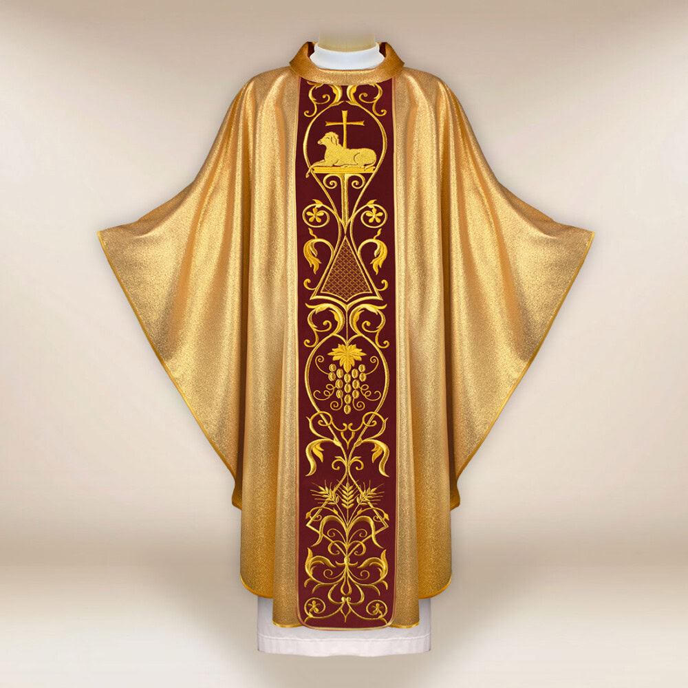 Chasuble avec ceinture en velours brodé Agneau