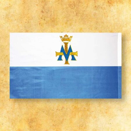 Drapeau blanc-bleu avec le syNotre-Dameole « M »