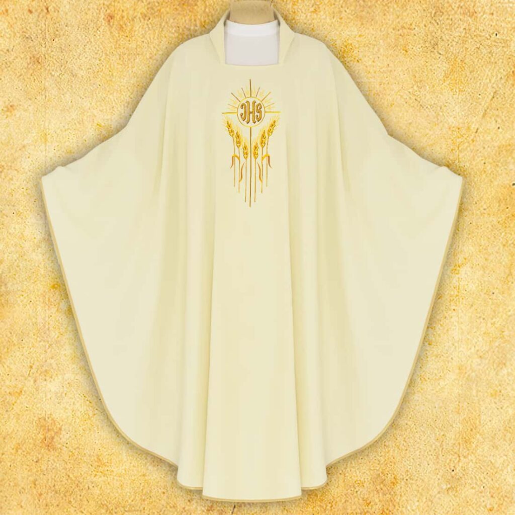 Chasuble brodée IHS avec Épis écru
