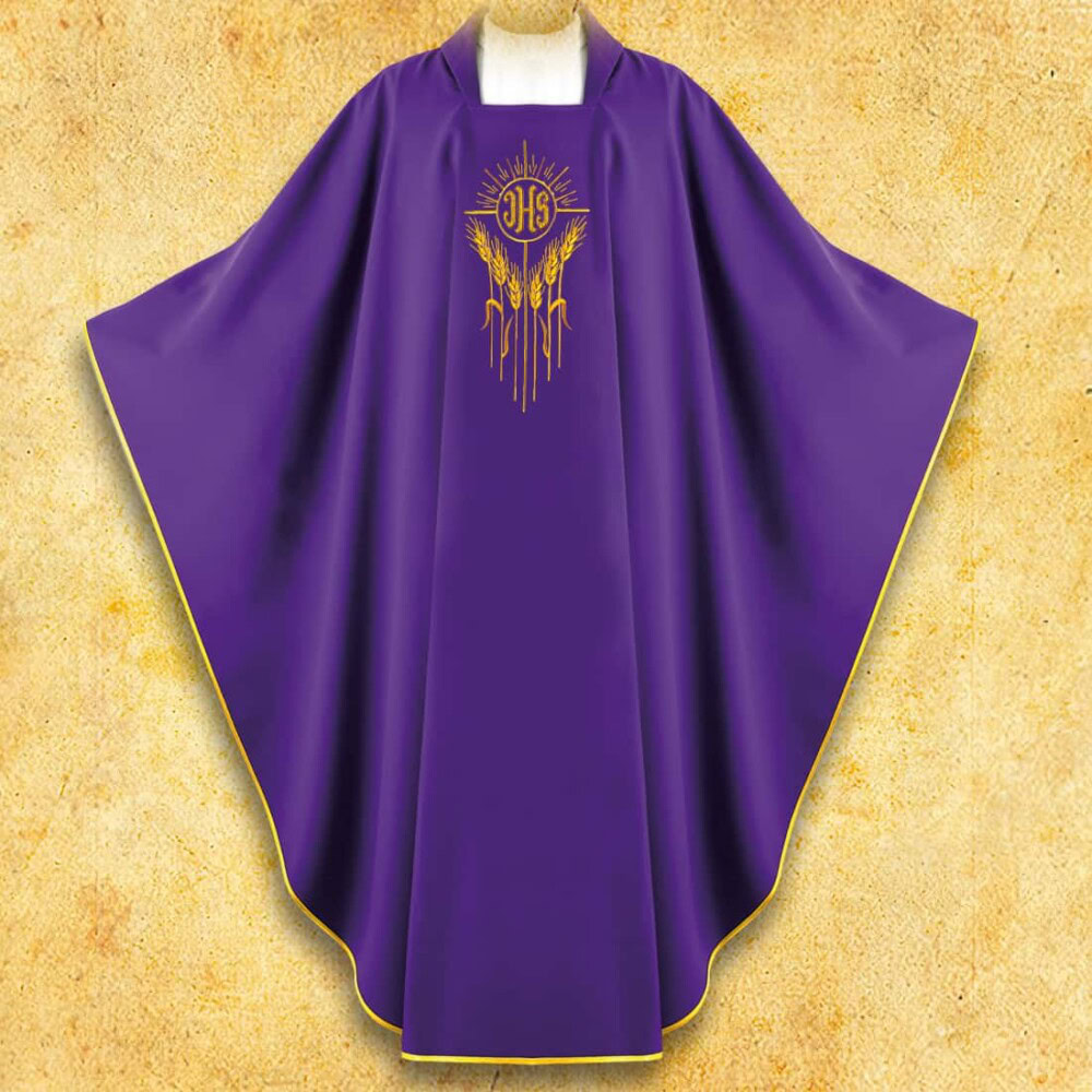 Chasuble brodée IHS avec Épis violet
