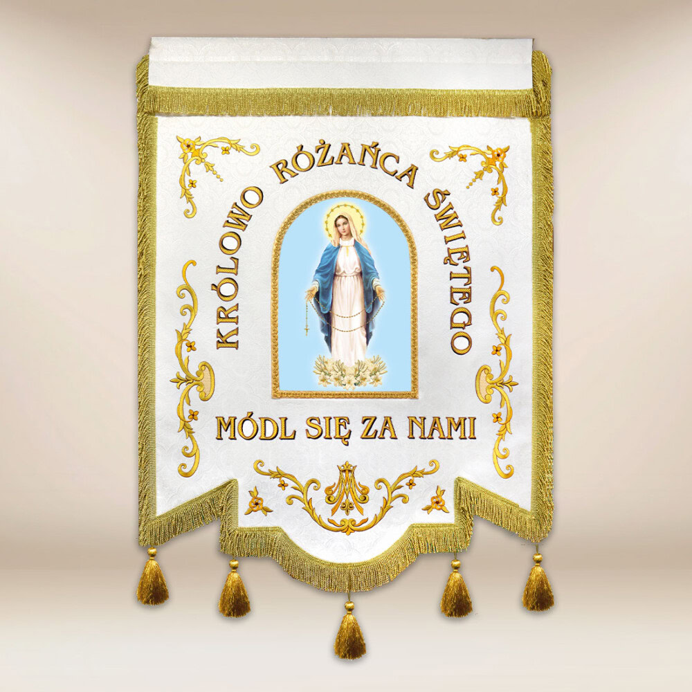 Drapeau brodé Reine du Rosaire