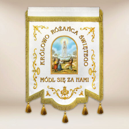 Drapeau brodé "Reine du Rosaire" avec inscription personnalisée