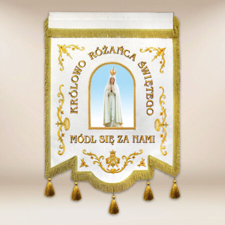 Drapeau brodé "Reine du Rosaire" avec inscription personnalisée