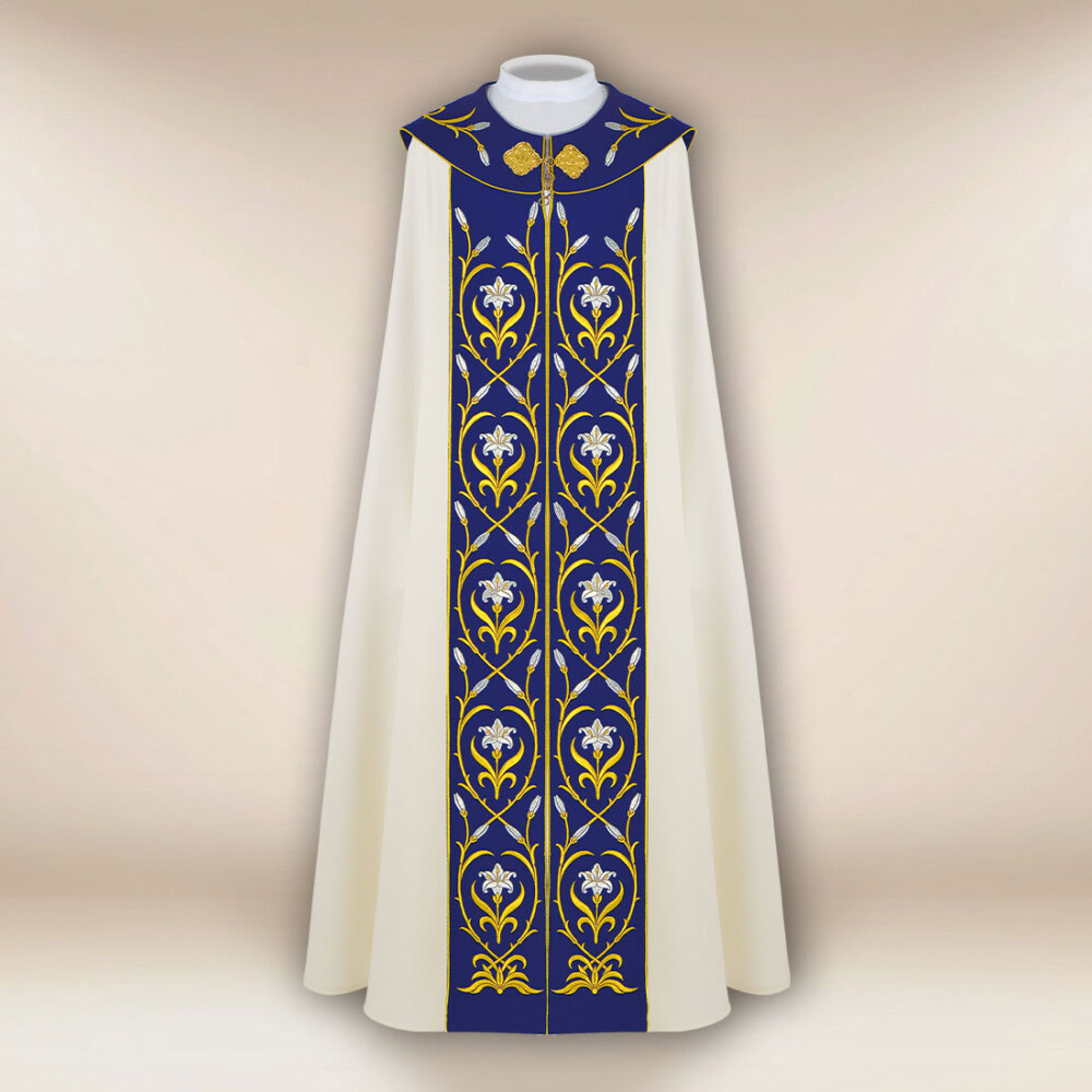 chape liturgique brodée avec motif marial