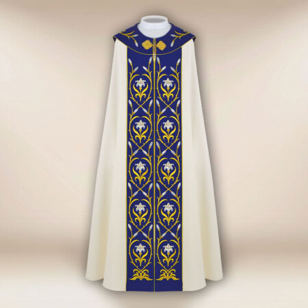 chape liturgique brodée avec motif marial