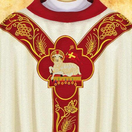 Chasuble liturgique ecru avec Agneau brodé