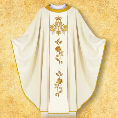Chasuble liturgique mariale brodée écrue