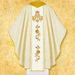 Chasuble liturgique mariale brodée écrue