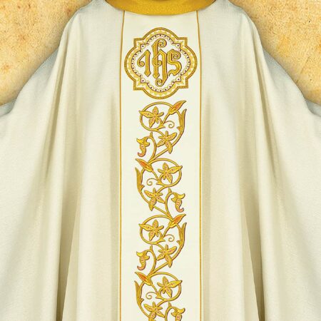 Chasuble brodée IHS écru