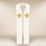 Étole liturgique brodée ecru avec motif de croix