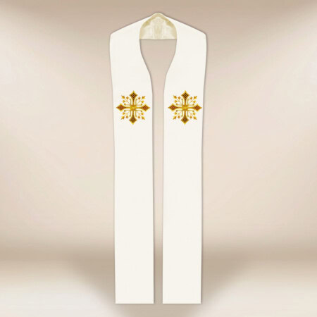 Étole liturgique brodée ecru avec motif de croix