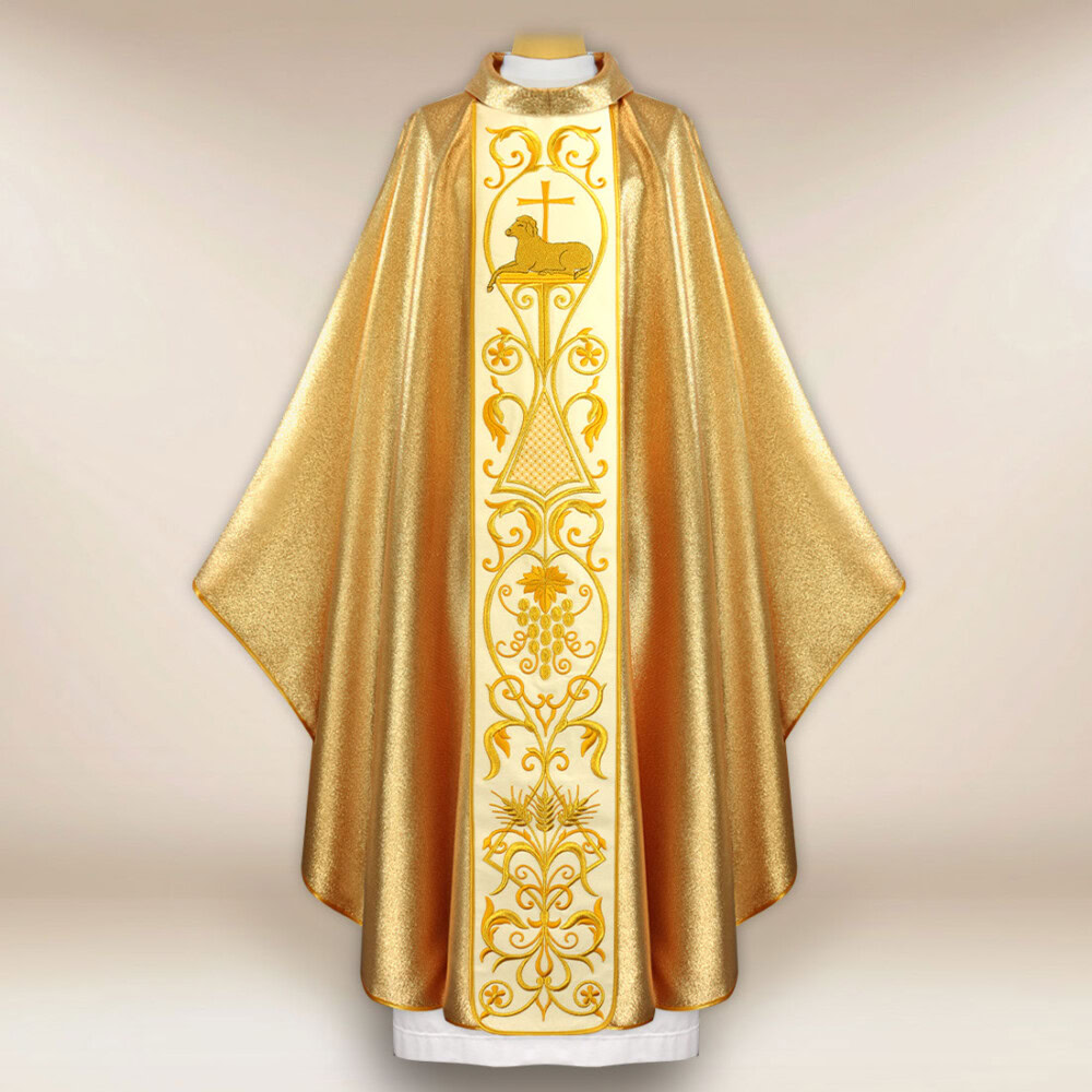 Chasuble avec ceinture en velours brodé Agneau