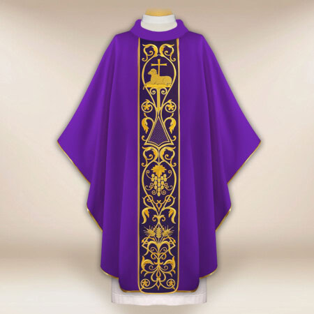 Chasuble avec ceinture en velours brodée Agneau