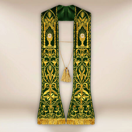 Étole brodée romaine Calice verte
